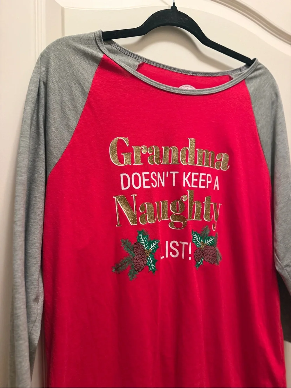 Holiday Time Red Kids' Holiday Top with Gray Trim